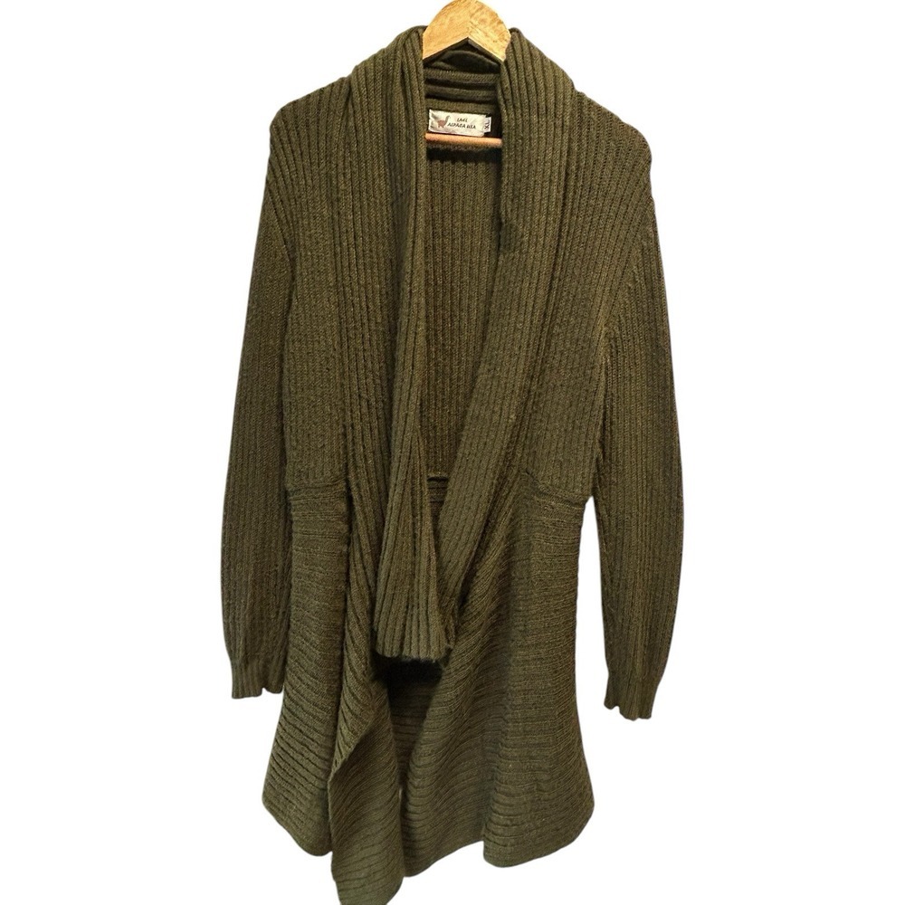 Alpaca Lael Green Ribbed Cardigan Knit Duster Wrap Size XL